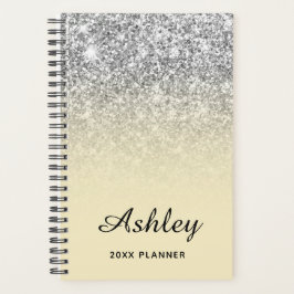 Agenda Amarelo Pastel Prateado Glitter Ombre Personalizad