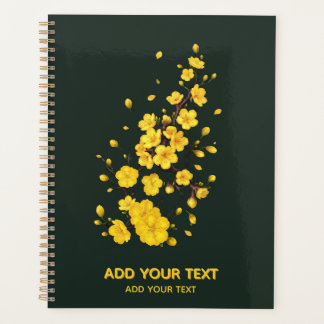 Agenda Amarelo Personalizado Flor de Damasco Minimalista