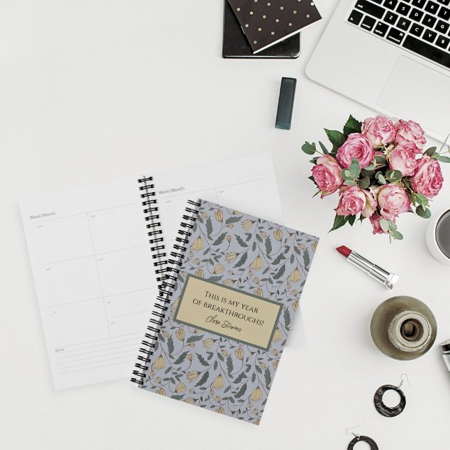 Agenda Amarelo Vintage e Floral Verde Ilustrado (Criador carregado)