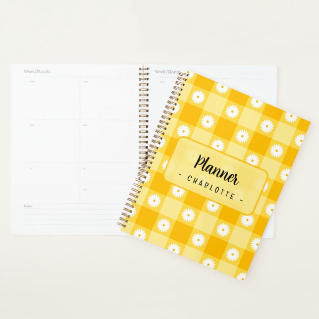 Agenda Amarelo Xadrez Floral (Exibição)