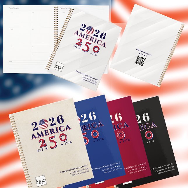 Agenda América 250 Executivo Código QR Comemorativo Preto (AMERICA 250 - Celebrate 250 Years of American History w/Customizable Patriotic Office keepsake Gifts)