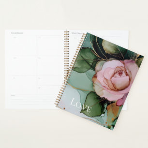Agenda Amor Floral Dourado, Cor-de-rosa-branca-Rosa, româ