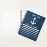 Agenda Ancoragem de Vintagem Náutica Azul de Log do Seu N<br><div class="desc">Âncora de Vintagem Náutica com o Nome do Barco ou Planejador de Dia de Diário de Entrega de Texto Personalizado.</div>