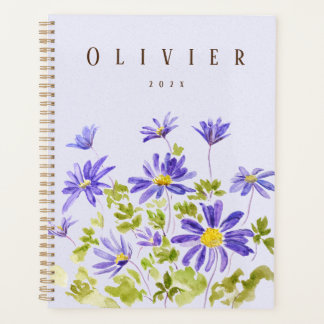 Agenda Anêmona púrpura blanda Aquarela pintada