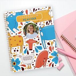 Agenda Animais Desenhados à Mão Coloridos Fofos Nome Pers