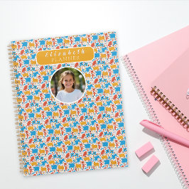 Agenda Animais desenhados à mão em cores vivas Nome perso