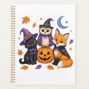 Agenda Animais Fofos de Halloween - Bruxa Gato Preto Coru