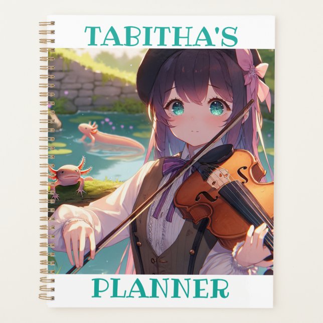 Agenda Anime Girl tocando violino e um Axolotl (Frente)