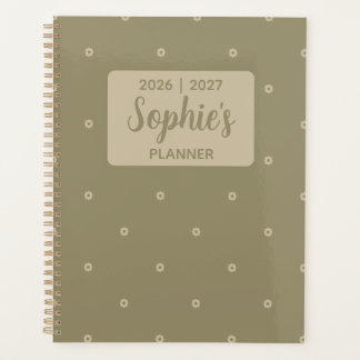 Agenda Ano Acadêmico Floral Minimalista Verde Salvia