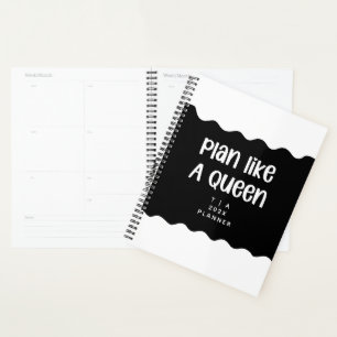 Agenda Ano de Monograma Preto e Branco Motivacional Fofo