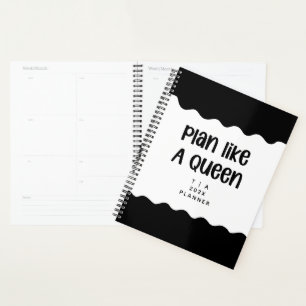 Agenda Ano de Monograma Preto e Branco Motivacional Fofo