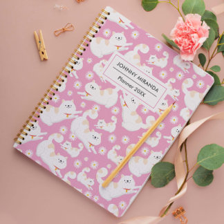 Agenda Ano de Padrão de Cat e Nome Branco