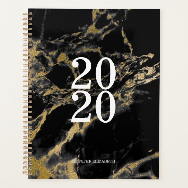 Agenda Ano Dourado e negro do mármore (Frente)