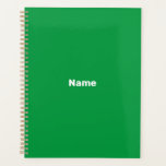 Agenda Ano monograma de texto de nome personalizado verde<br><div class="desc">Nome personalizado verde minimalista,  texto,  monograma,  iniciais ou Planejador personalizado de ano. Texto branco personalizado sobre fundo verde de cor sólida.</div>