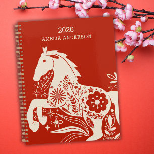 Agenda Ano Novo Chinês 2026 do Cavalo Floral