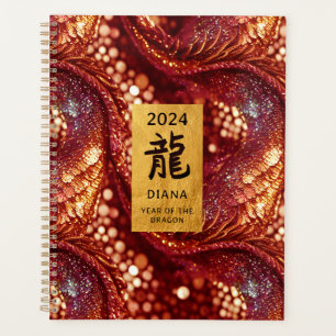 Agenda Ano Novo Chinês do Dragão Vermelho e Dourado Plane