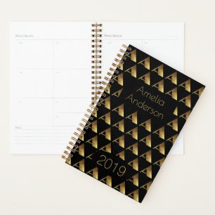 Agenda Ano Personalizado 2019 Monograma Dourado Preto A E