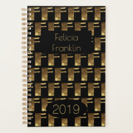 Agenda Ano Personalizado 2019 Monograma Dourado Preto F E