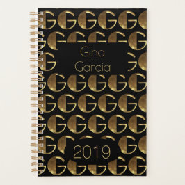 Agenda Ano Personalizado 2019 Monograma Dourado Preto G E