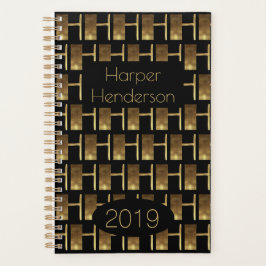 Agenda Ano Personalizado 2019 Monograma Dourado Preto H E