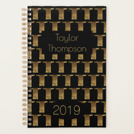 Agenda Ano Personalizado 2019 Monograma Dourado Preto T E