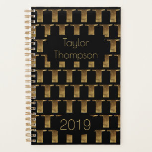 Agenda Ano Personalizado 2019 Monograma Dourado Preto T E