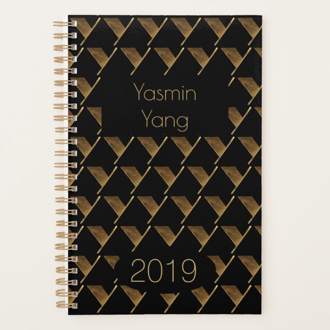 Agenda Ano Personalizado 2019 Monograma Dourado Preto Y E (Frente)