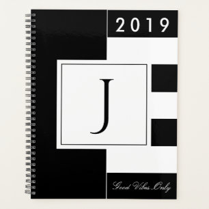 Agenda Ano Personalizado 2019 Monograma preto e branco Mo