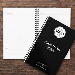 Agenda Ano personalizado, logotipo, texto, diário preto