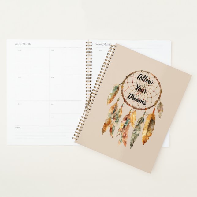 Agenda Apoiador de Sonhos com Penas Boho Creme (Exibição)