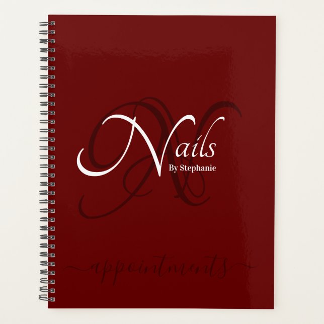 Agenda Appt Moderno Monograma Burgundy Red Nail (Frente)