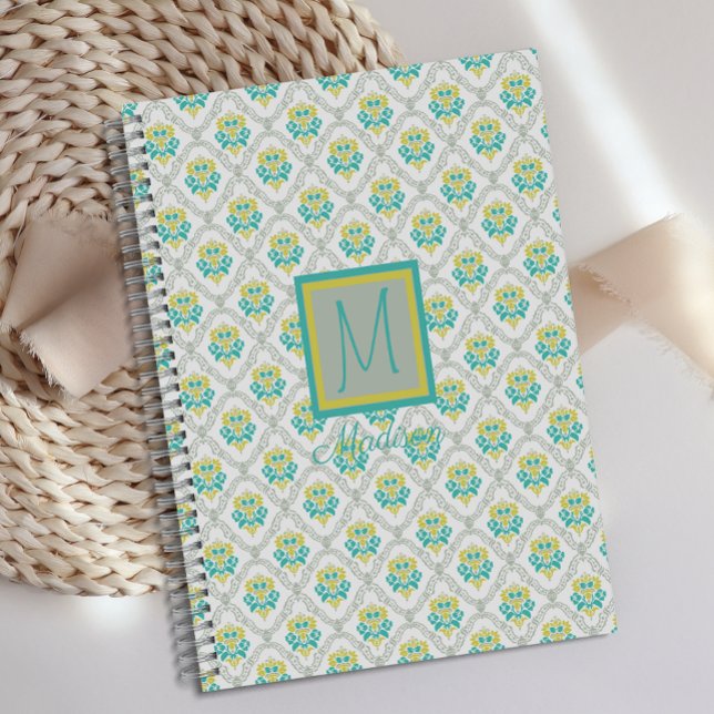 Agenda Aqua Cinza Chartreuse Trendy Monograma (Criador carregado)