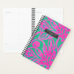 Agenda Aqua Damasco de Aqua Rosa Inspirado por Aqua<br><div class="desc">Molho floral de cor-de-água rosa quente inspirado no padrão. Personalize o retângulo de cinza de dentro de nome na frente.</div>