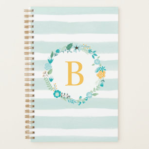 Agenda Aqua e Monograma Floral Amarelo