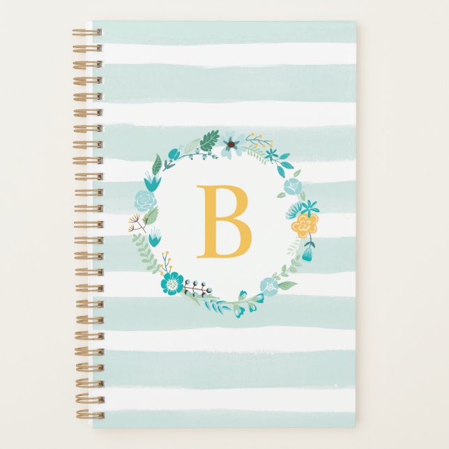 Agenda Aqua e Monograma Floral Amarelo (Frente)