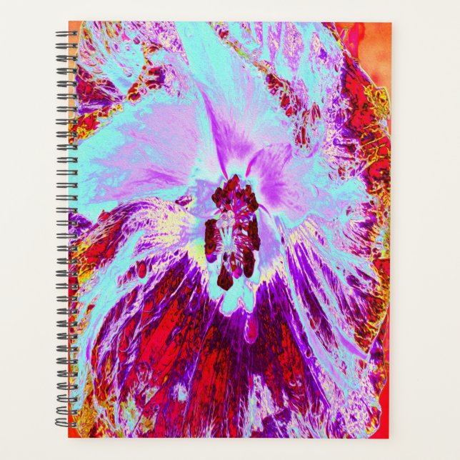 Agenda Aqua tropical abstrato e flor de hibisco roxa (Frente)