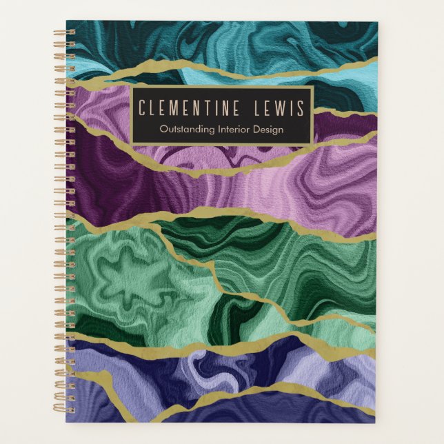 Agenda Aquaock Watercolor Agate V2 Personalizável (Frente)