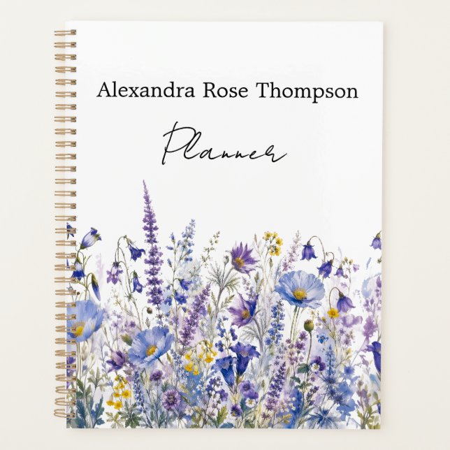 Agenda Aquarela de Flor Silvestre Roxa Azul (Frente)