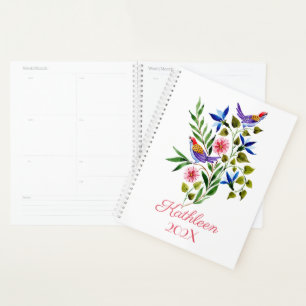Agenda Aquarela de Pássaros e Flores Coloridos e Vibrante