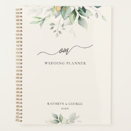 Agenda Aquarela Eucalipto Verde Dourado