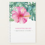 Agenda Aquarela Flor Tropical<br><div class="desc">Planeador tropical apresenta minha flor de hibisco rosa-d'água original e folhas de palma de monstera em matizes tropicais exuberantes. Perfeito para planejar os dias da semana para o seu marketing de negócios ou para o fazer dos seus planos de casamento. Também faz um presente de Dia de as mães de...</div>