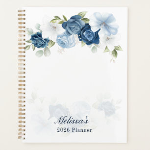 Agenda Aquarela Floral Azul Empoeirado 2026