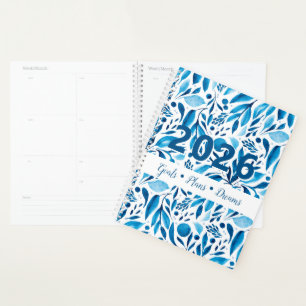 Agenda Aquarela Floral Botânica Azul 2026 Personalizável