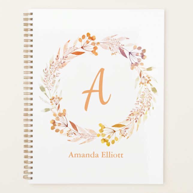 Agenda Aquarela Floral Outono Boho Personalizada (Frente)