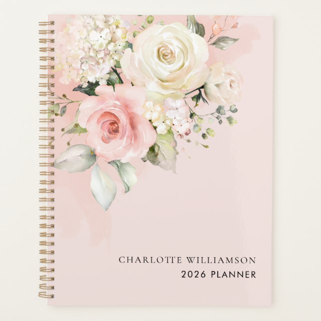 Agenda Aquarela Floral Rosa 2026 (Frente)