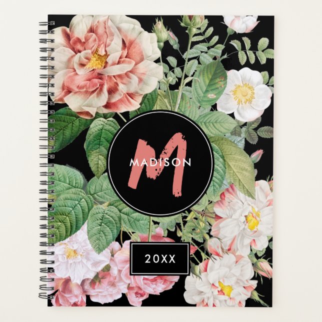 Agenda Aquarela Flores selvagens Rosas Monograma Rosa Pre (Frente)
