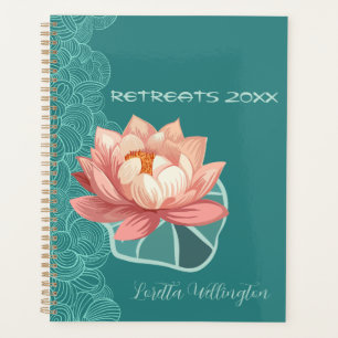Agenda Aquarela Lótus Pêssego em Azul Personalizado