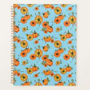 Agenda Aquarela Pintada Abóboras de Outono Laranja/Azul