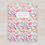 Agenda Aquarela Puro Floral<br><div class="desc">Notebook planejado personalizado com padrão floral púrpura de cor d'água com nome personalizado.</div>