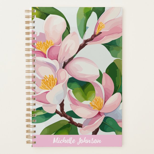 Agenda Aquarela Rosa Magnolia Arte Moderna (Frente)